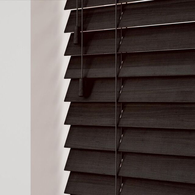 New Edge Blinds Wooden Venetian Blinds with Strings (120cm Drop) Dark Brown Oak - Size: 165 cm width x 130 cm drop - image 1