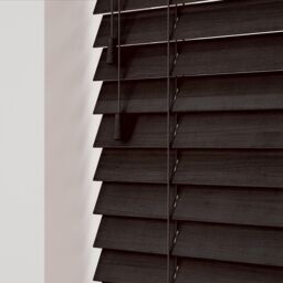New Edge Blinds Wooden Venetian Blinds with Strings (120cm Drop) Dark Brown Oak - Size: 165 cm width x 130 cm drop - thumbnail 1