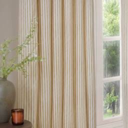 Yard Hebden Striped 100% Cotton Lined Pencil Pleat Curtain Pair in Yellow - Size: 117 cm width x 137 cm drop - thumbnail 3