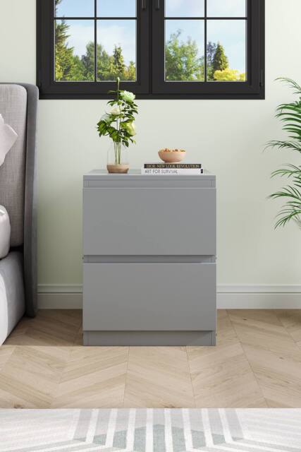Garden Sanctuary 2-Drawer Wooden Nightstand Bedside Table in Grey - image 1