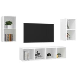 Berkfield Home Wall-mounted TV Cabinets 4 pcs White Engineered Wood - thumbnail 3