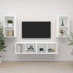 Berkfield Home Wall-mounted TV Cabinets 4 pcs White Engineered Wood - thumbnail 2