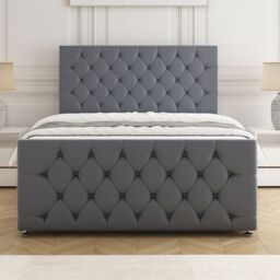"BSSPOKE Maya Plush Velvet Divan Bed 24"" Headboard & No Mattress No Drawers in Charcoal - Size: Double" - thumbnail 2