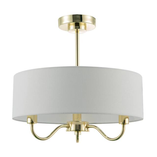 Happy Homewares Traditional Chandelier Semi Flush Ceiling Light with Linen Shade in Gold - image 1