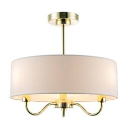 Happy Homewares Traditional Chandelier Semi Flush Ceiling Light with Linen Shade in Gold - thumbnail 2