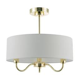Happy Homewares Traditional Chandelier Semi Flush Ceiling Light with Linen Shade in Gold