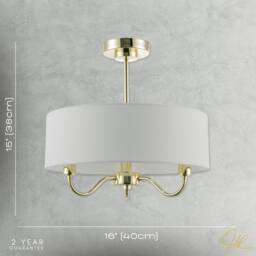 Happy Homewares Traditional Chandelier Semi Flush Ceiling Light with Linen Shade in Gold - thumbnail 7