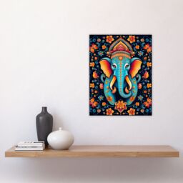 "Artery8 Wall Art Print Decorated Indian Elephant with Flower Pattern Vibrant Blue Orange Hindu Floral Design Poster - Size: W18"" x H24""" - thumbnail 4