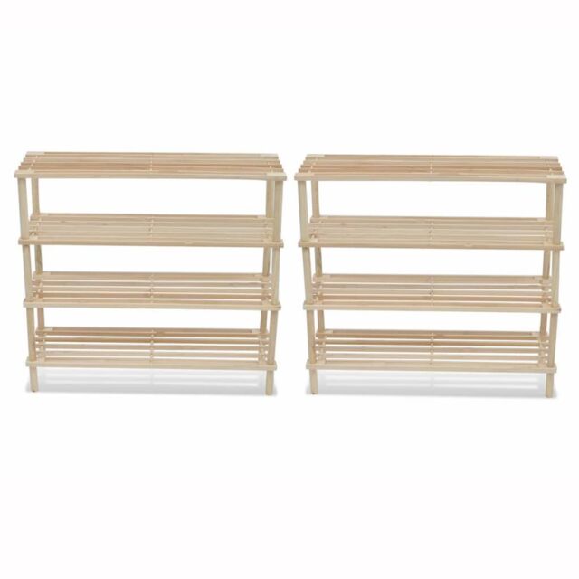 Berkfield Home 4-Tier Shoe Racks 2 pcs Solid Fir Wood in Beige - image 1