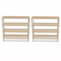 Berkfield Home 4-Tier Shoe Racks 2 pcs Solid Fir Wood in Beige - thumbnail 1
