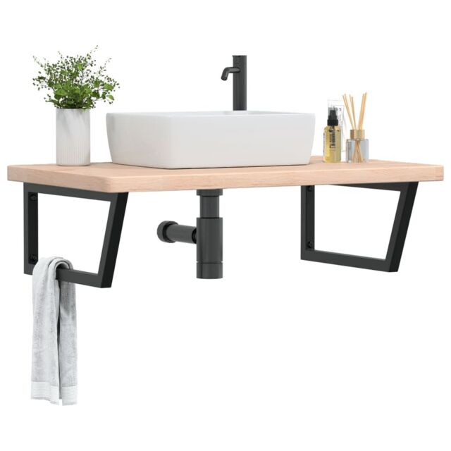 Berkfield Home Basin Shelf Wall Mounted Steel & Solid Wood Oak in Brown - image 1