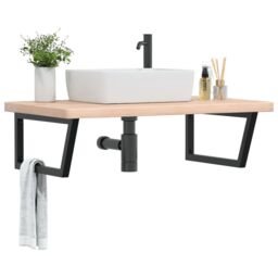 Berkfield Home Basin Shelf Wall Mounted Steel & Solid Wood Oak in Brown