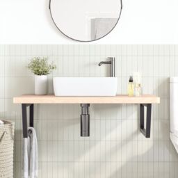 Berkfield Home Basin Shelf Wall Mounted Steel & Solid Wood Oak in Brown - thumbnail 3