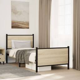 Berkfield Home Metal Bed Frame without Mattress Sonoma Oak 75x190 cm Small Single in Brown - thumbnail 2