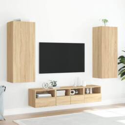 Berkfield Home TV Wall Cabinet Sonoma Oak 40.5x30x102 cm Engineered Wood in Brown - thumbnail 4