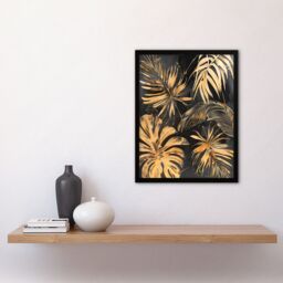 "Artery8 Golden Monstera Leaf Palm Frond Dark Plant Lover Framed Art Print in Gold - Size: W12"" x H16""" - thumbnail 4