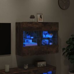 Berkfield Home TV Wall Cabinet with LED Lights Smoked Oak 78.5x30x60.5 cm in Brown - thumbnail 4