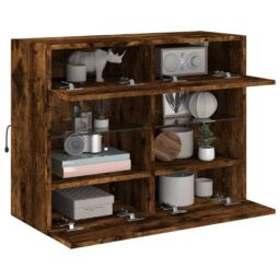 Berkfield Home TV Wall Cabinet with LED Lights Smoked Oak 78.5x30x60.5 cm in Brown - thumbnail 6