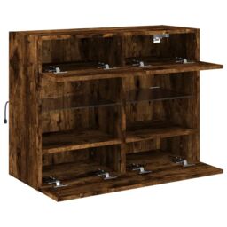 Berkfield Home TV Wall Cabinet with LED Lights Smoked Oak 78.5x30x60.5 cm in Brown - thumbnail 8