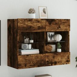 Berkfield Home TV Wall Cabinet with LED Lights Smoked Oak 78.5x30x60.5 cm in Brown - thumbnail 1
