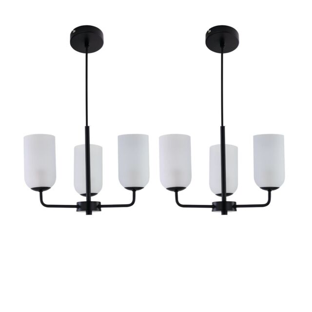First Choice Lighting Set of 2 Victoria - Black 3 Arm Ceiling Pendants Frost Glass Shades - image 1