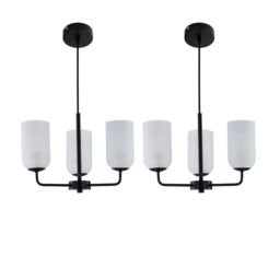 First Choice Lighting Set of 2 Victoria - Black 3 Arm Ceiling Pendants Frost Glass Shades - thumbnail 1