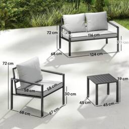 OUTSUNNY 5 Piece Metal Garden Furniture Sofa Set with Cushions, Light Grey - thumbnail 3