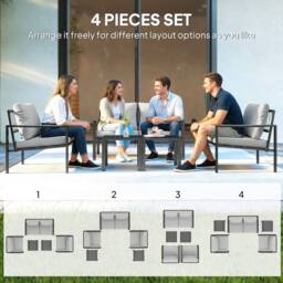 OUTSUNNY 5 Piece Metal Garden Furniture Sofa Set with Cushions, Light Grey - thumbnail 4