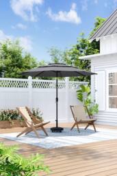 H&O Direct Outdoor Garden 3-Tier Umbrella with Crank & Concrete-Filled Stand in Light Grey - thumbnail 2