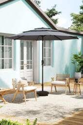 H&O Direct Outdoor Garden 3-Tier Umbrella with Crank & Concrete-Filled Stand in Light Grey - thumbnail 1