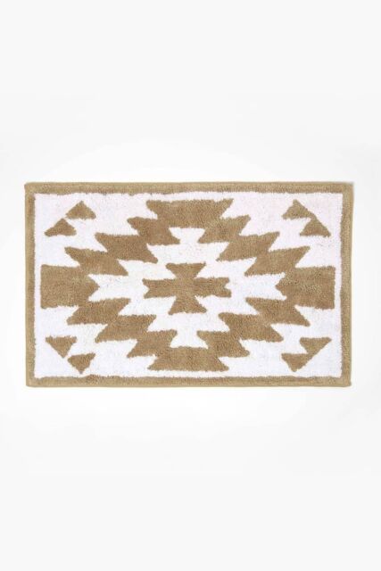 Homescapes Natural & White Bath Mat 100% Cotton Aztec Design, 50 x 80 cm in Beige - image 1