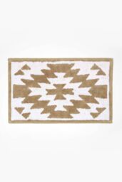 Homescapes Natural & White Bath Mat 100% Cotton Aztec Design, 50 x 80 cm in Beige