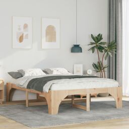 Berkfield Home Floor Bed Frame with Storage Brown 160 x 200 cm Solid pine wood - thumbnail 1