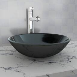 Berkfield Home Stylish Basin Tempered Glass 42 cm Black - thumbnail 2