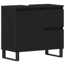 Berkfield Home Bathroom Sink Cabinet Black Oak 65x33x60 cm Engineered Wood - Size: 65 x 33 x 60 cm - thumbnail 2