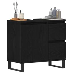 Berkfield Home Bathroom Sink Cabinet Black Oak 65x33x60 cm Engineered Wood - Size: 65 x 33 x 60 cm - thumbnail 3