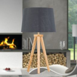 First Choice Lighting Voyage - Light Oak Table Lamp Bedside Light with Grey & Silver Shade in Brown - thumbnail 4