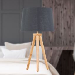 First Choice Lighting Voyage - Light Oak Table Lamp Bedside Light with Grey & Silver Shade in Brown - thumbnail 3