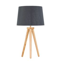 First Choice Lighting Voyage - Light Oak Table Lamp Bedside Light with Grey & Silver Shade in Brown - thumbnail 1