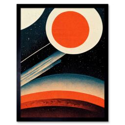 "Artery8 Wall Art Print Retro Boho Space Starscape Abstract Mid Century Style Navy Teal Orange Cream Art Framed in Black - Size: W12"" x H16""" - thumbnail 1