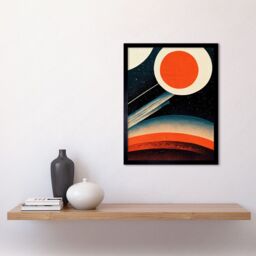 "Artery8 Wall Art Print Retro Boho Space Starscape Abstract Mid Century Style Navy Teal Orange Cream Art Framed in Black - Size: W12"" x H16""" - thumbnail 2