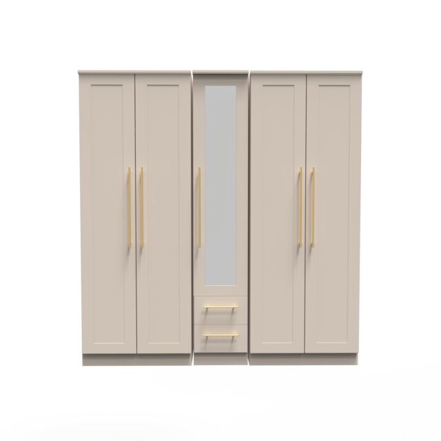 Ready Assembled 2 U Helmsley Tall 5 Door 2 Drawer 1 Mirror Wardrobe (Ready Assembled) in Taupe - image 1