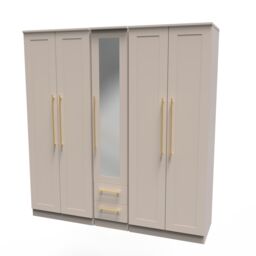 Ready Assembled 2 U Helmsley Tall 5 Door 2 Drawer 1 Mirror Wardrobe (Ready Assembled) in Taupe - thumbnail 3