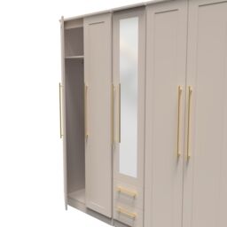 Ready Assembled 2 U Helmsley Tall 5 Door 2 Drawer 1 Mirror Wardrobe (Ready Assembled) in Taupe - thumbnail 5