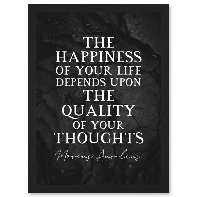 Artery8 Slate Quote Marcus Aurelius Happiness Quality Thoughts Inspiring Artwork Framed Wall Art Print A4 in Black - image 1