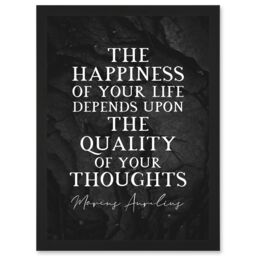 Artery8 Slate Quote Marcus Aurelius Happiness Quality Thoughts Inspiring Artwork Framed Wall Art Print A4 in Black - thumbnail 1