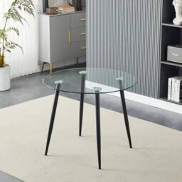 SPETLEK ONLY Dining Table Tempered Glass Padded Home Kitchen Furniture in Black - Size: 0.6m2 - thumbnail 4