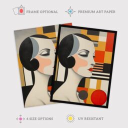 Wee Blue Coo Wall Art Print Vintage Bauhaus 1920s Portrait Oil Painting Geometric Shapes & Elegant Lady Art Framed - Size: A4 - thumbnail 2