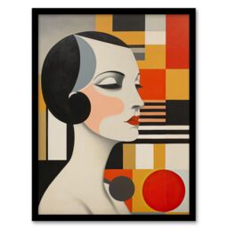 Wee Blue Coo Wall Art Print Vintage Bauhaus 1920s Portrait Oil Painting Geometric Shapes & Elegant Lady Art Framed - Size: A4 - thumbnail 1
