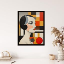 Wee Blue Coo Wall Art Print Vintage Bauhaus 1920s Portrait Oil Painting Geometric Shapes & Elegant Lady Art Framed - Size: A4 - thumbnail 4